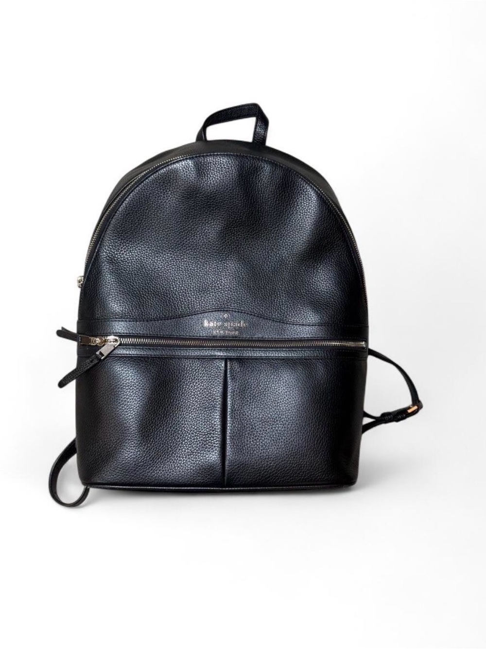 Kate Spade New York Black Pebbled Leather Laptop Backpack Gold Zip Large